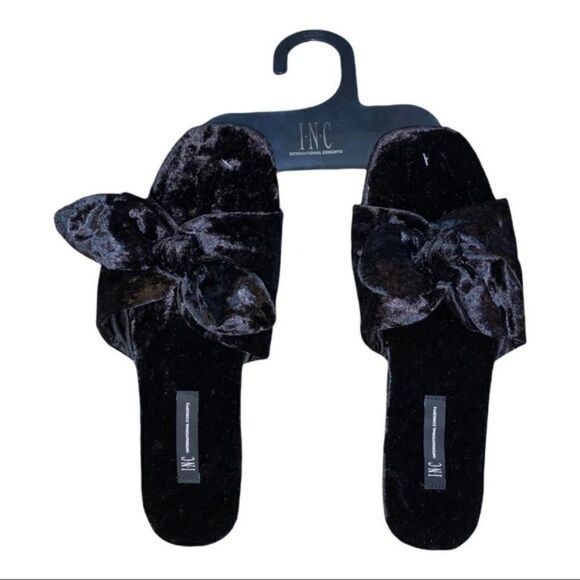 INC Womens Crushed-Velvet Black Knot Slippers NWT - Picture 2 of 3